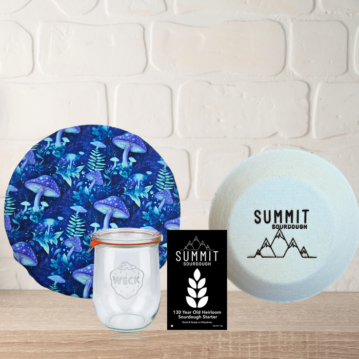 Premium 4 Piece Sourdough Tool Kit Bundle includes Sourdough Starter and Round Boule Brotform