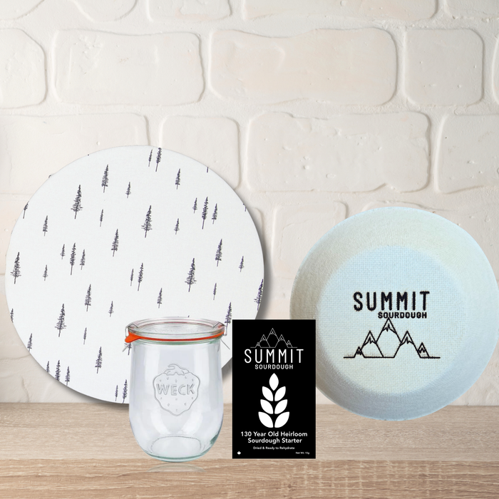 Premium 4 Piece Sourdough Tool Kit Bundle includes Sourdough Starter and Round Boule Brotform