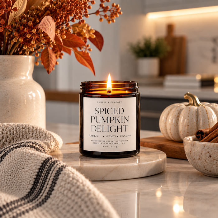 Spiced Pumpkin Candle – Pumpkin, Nutmeg & Cinnamon Soy Candle | Handmade in Alberta