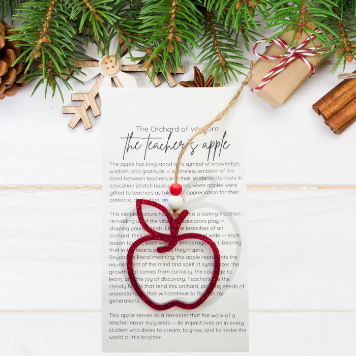 Red Acrylic Apple Christmas Ornament - Teacher Appreciation Gift with Story Card