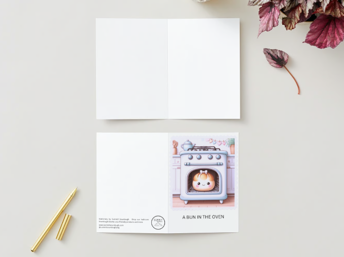 Bread Pun Greeting Card by Summit Sourdough - A Bun in the Oven | Funny Pregnancy Announcement Card | Blank Inside