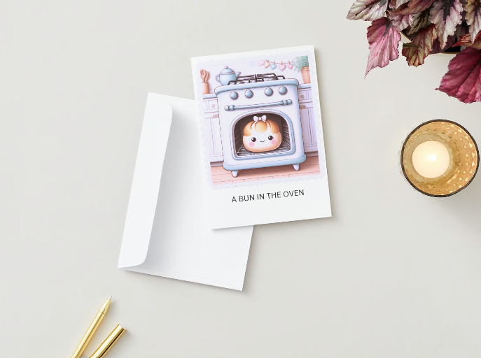 Bread Pun Greeting Card by Summit Sourdough - A Bun in the Oven | Funny Pregnancy Announcement Card | Blank Inside