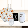 Sourdough bread themed 4 piece bakers kit includes reusable bowl cover, banneton brotform, heirloom sourdough starter and weck jar.
