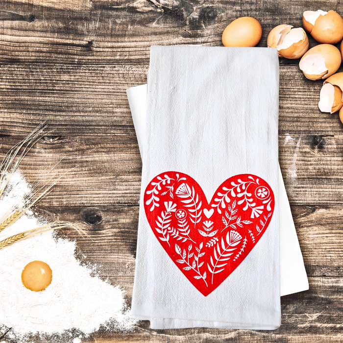 Organic Cotton Tea Towel -  Red Heart