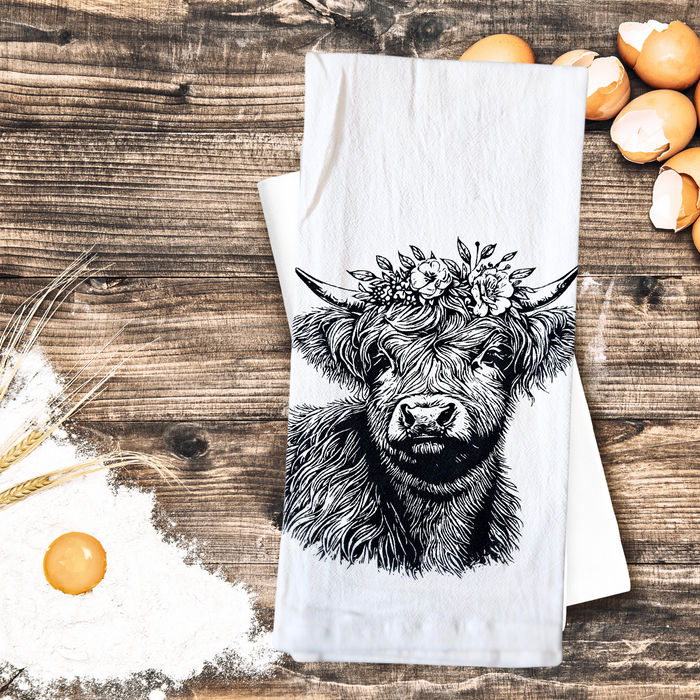 Organic Cotton Tea Towel -  Highland Cow