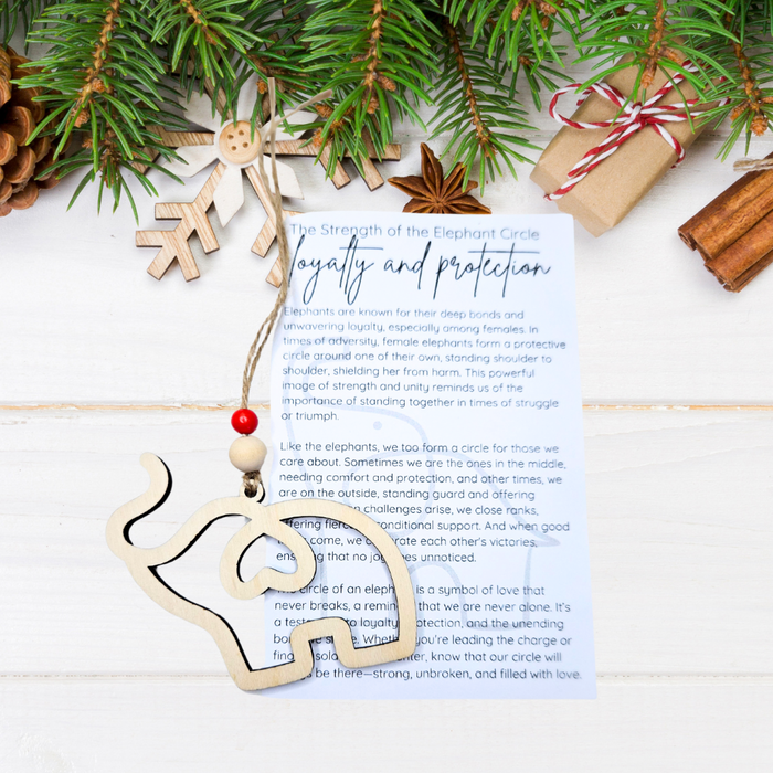 Wooden Elephant Circle Christmas Ornament - A Symbol of Sisterhood / Friendship and Unbreakable Bonds
