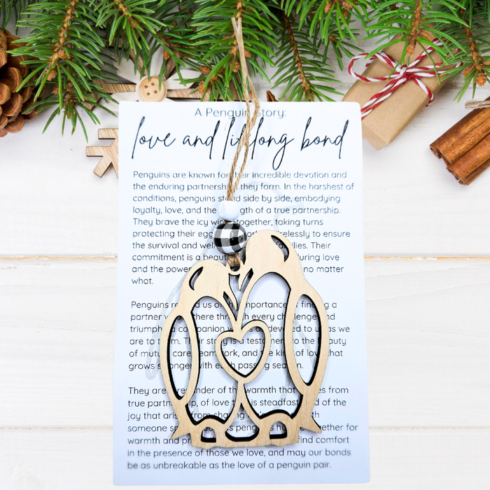 Wooden Penguin Love Christmas Ornament - Symbol of Love and Lifelong Bond