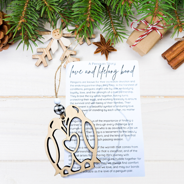 Wooden Penguin Love Christmas Ornament - Symbol of Love and Lifelong Bond