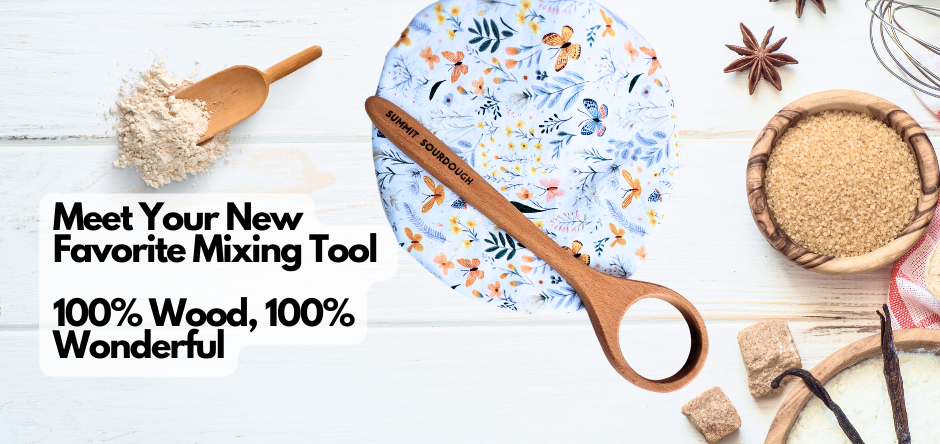 All-wood Danish dough whisk for sourdough baking, eco-friendly mixing tool made in Canada

