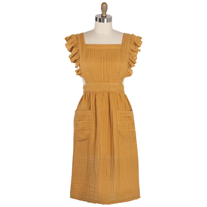 Danica Heirloom Ada homesteading apron in Saffron cotton for sourdough bread baking and cooking.