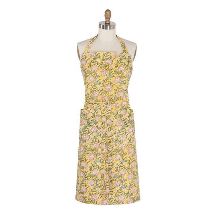 Clematis block print cotton apron by Danica Heirloom