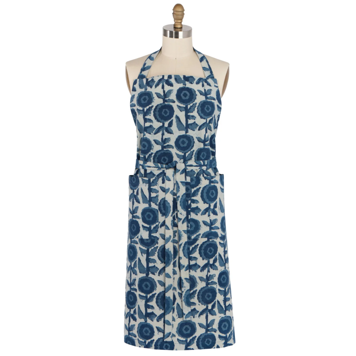 Danica Heirloom Gilia Block Print Apron front view. Perfect for baking bread, sourdough and everyday cooking.