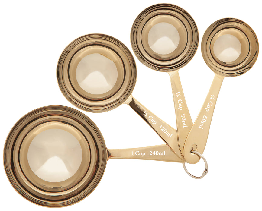Danica Heirloom Gold Measuring Cups Set of 4 crafted from stainless steel with a polished gold finish.