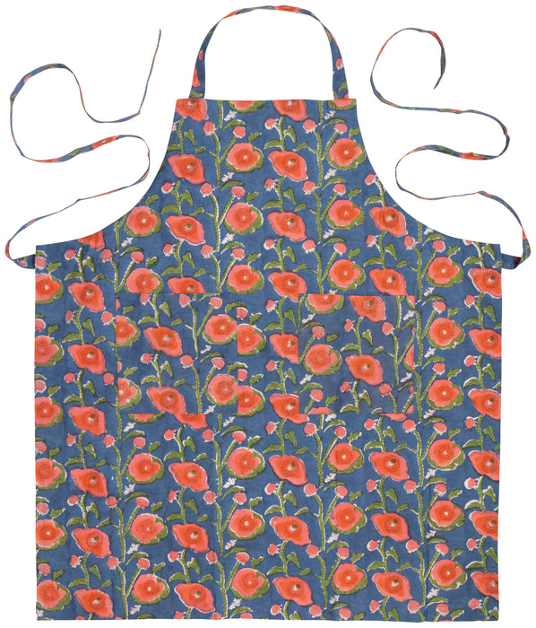 Back view of the Danica Heirloom Poppy cotton apron with adjustable shoulder straps.
