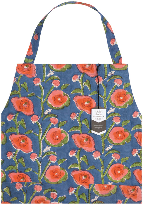 Close-up of the Danica Heirloom Poppy hand block print cotton fabric featuring vibrant floral detailing.