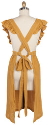 Farmhouse style apron. Danica Heirloom Saffron Ada cotton baking apron with ruffled straps