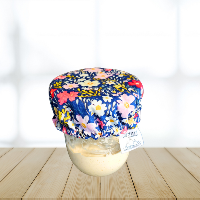 Made in Canada, reusable sourdough starter jar cover. fits the weck tulip jars.