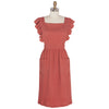 Homesteading Danica Heirloom Ada Apron in Sumac red cotton with ruffled straps