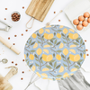 Lemon Citrus kitchen print reusable sourdough bowl cover with lemon tree branches and citrus slices on a light blue background, extra large size fits oval brotforms and large KitchenAid mixer bowls for proofing dough
