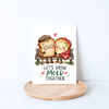 Let’s Grow Mold Together sourdough anniversary card featuring an adorable elderly bread couple holding hands on a park bench
