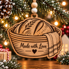 Natural wood Made with Love sourdough Christmas ornament featuring artisan bread in a bread basket