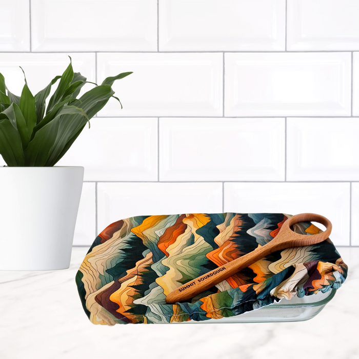 Eco-friendly watermelon print casserole cover—reusable and made in Canada for a plastic-free kitchen.