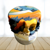 Mountain print cloth cover on a sourdough starter jar