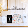 Nordic Canopy 4 piece sourdough starter kit by Summit Sourdough featuring a glass jar, heirloom sourdough starter, reusable oval brotform cover, and oval wood pulp banneton. Made in Canada