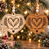 Peace Love Sourdough wooden heart ornament shown in natural and stained wood finishes