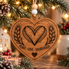 Stained wood Peace Love Sourdough Christmas ornament for sourdough bakers and bread lovers.  Farmhouse Style Christmas Tree Decor