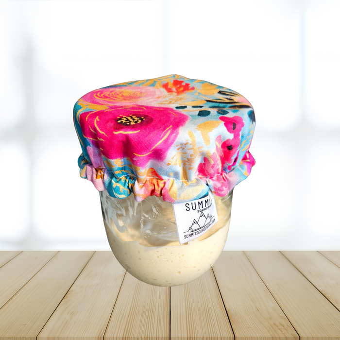 Golden floral garden jar cover for sourdough fermentation