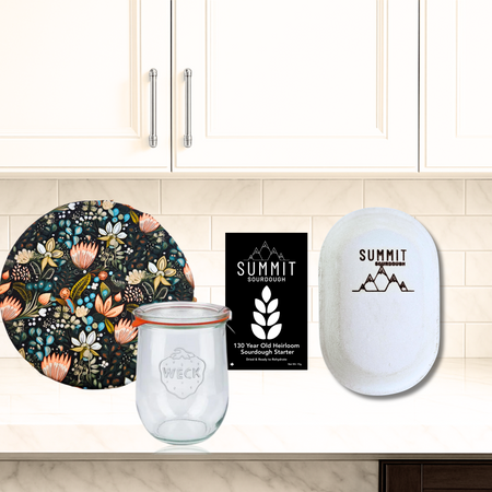 Premium Sourdough Tool Kit with Oval Brotform and Boho Print Bowl Cover