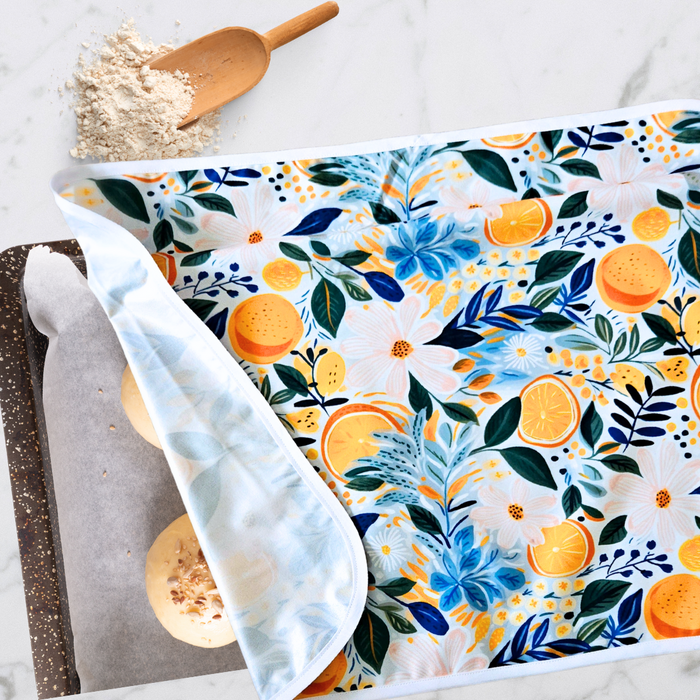 orange blossom Reusable cookie sheet pan proofing cover made from BPA-free, waterproof fabric, ideal for dough rising.