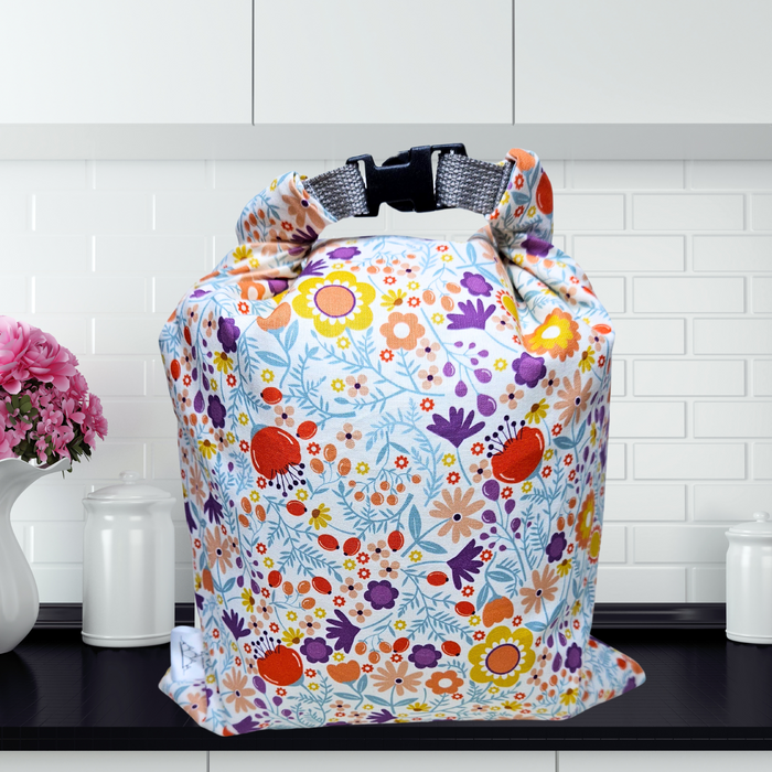 Floral print eco bread bag—reusable and ideal for fresh sourdough or sandwich loaves.
