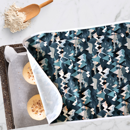 Reusable XL proofing cover with scenic mountain print, ideal for sourdough baking and nature lovers.