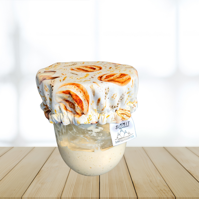 loth jar cover with sourdough bread print for starter jars