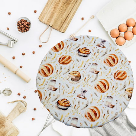 Reusable proofing bowl cover with sourdough bread print—perfect for artisan bakers and eco-conscious bread making.  Fits bannetons and brotforms.