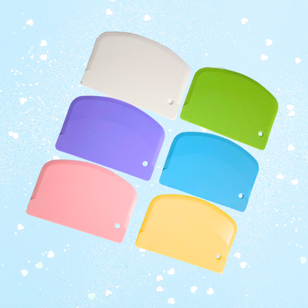 Single sourdough dough scraper bench scraper available in six colours, shown on a light blue background.