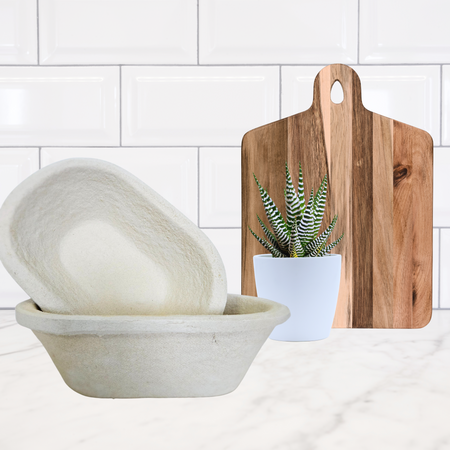 Handmade Sourdough Bread proofing Brotform for sourdough bread fermentation.  Oval proofing basket for sourdough made from breathable wood pulp—ideal for artisan bread baking.