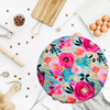 Reusable XL floral bowl cover with gold accents—ideal for brotform proofing and sustainable baking setups.