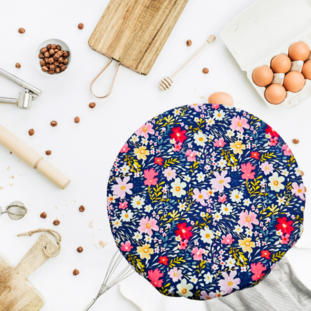 Extra-large reusable proofing cover with mixed floral fabric—sustainable choice for large bowls, bannetons, and bread baking.