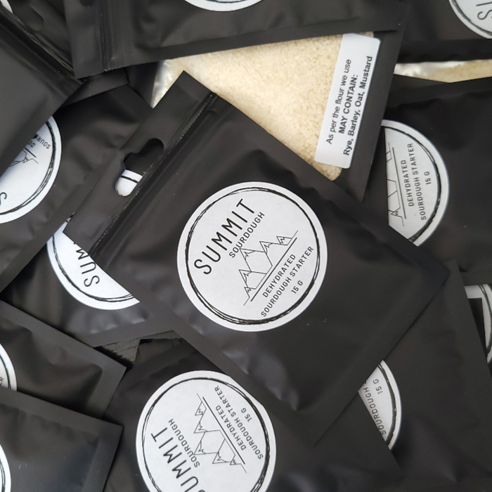 Three-pack of dehydrated sourdough starter in regular flour, perfect for sharing or gifting.